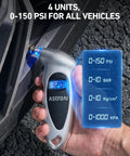 Digital Tire Pressure Gauge 0 To 150 PSI With Backlit LCD And Presta Valve Adaptor Included being used on car tire