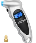 Digital Tire Pressure Gauge 0 To 150 PSI With Backlit LCD And Presta Valve Adaptor Included, Four Measurement Units, Silver