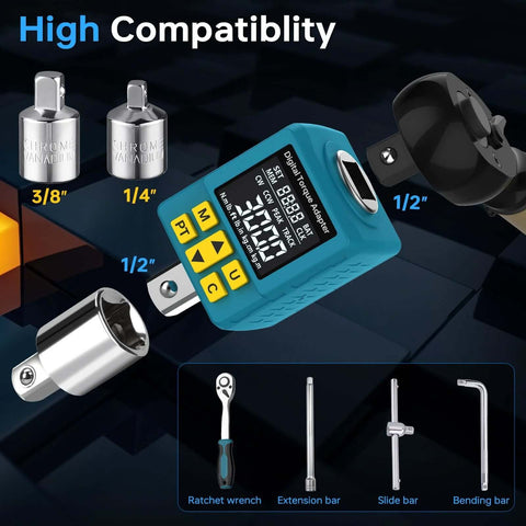 Heavy-duty Digital Torque Adapter, (±1% Accuracy, 40-300Ft-lb), 1/2" Digital Torque Wrench Adapter with versatility and socket compatibility.