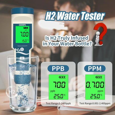Discover the Ultimate 4-in-1 Digital PH ORP H2 Temperature Meter with ATC measuring water quality in glass with readings display