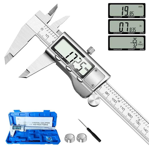 Digital Caliper Measuring Tool, Stainless Steel Vernier Caliper Digital Micrometer with Large LCD Screen showing 10.75 mm
