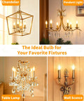 Dimmable LED E12 Candelabra Bulbs For Chandeliers That Replaces 60W Incandescent, 2700K Soft White in various light fixtures