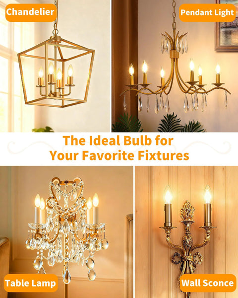 Dimmable LED E12 Candelabra Bulbs For Chandeliers That Replaces 60W Incandescent, 2700K Soft White in various light fixtures