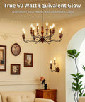 Chandelier with Dimmable LED E12 Candelabra Bulbs For Chandeliers That Replaces 60W Incandescent, 2700K Soft White, 90 Plus CRI