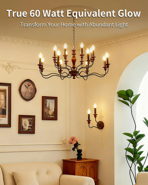 Chandelier with Dimmable LED E12 Candelabra Bulbs For Chandeliers That Replaces 60W Incandescent, 2700K Soft White, 90 Plus CRI