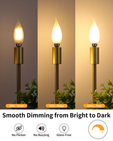 Soft White 2700K Dimmable E12 LED Bulbs 60W Equivalent Frosted Glass for mood, relax, and task lighting on lamp
