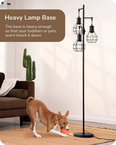 Dimmable Farmhouse Floor Lamp with Industrial Style Standing Light for Living Room and Bedroom, Three LED Edison Bulbs Included