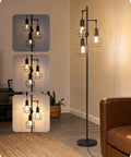 Dimmable Farmhouse Floor Lamp with Industrial Style Standing Light for Living Room and Bedroom, Three LED Edison Bulbs Included, Black Rustic Corner Tall Tree Reading Lamp for Home Office by EDISHINE