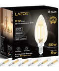 Packaging of 6-pack Dimmable LED E12 Candelabra Bulbs For Chandeliers That Replaces 60W Incandescent, 2700K Soft White