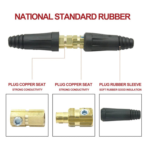 Heavy Duty DINSE Style Welding Cable Quick Connectors Pair for 200 Amp to 300 Amp Compatible with AWG 4 to 1 Wires shown assembled