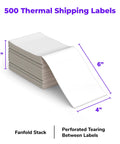 Direct Thermal 4x6 Shipping Labels Pack of 500 Fanfold Perforated With Strong Adhesive Commercial Grade USA Made, stack view