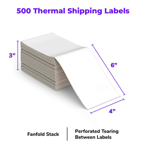 Direct Thermal 4x6 Shipping Labels Pack of 500 Fanfold Perforated With Strong Adhesive Commercial Grade USA Made, stack view
