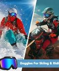 2 Pack Dirt Bike Goggles For Motorcycle ATV Riding Ski Racing Windproof Glasses with skier and rider in action