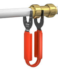 Disconnect Tong For Brass Push To Connect Fittings One Half Inch Three Quarter Inch And One Inch Removal Tool For Demount In Tight Spots Easy Access Plumbing Hand Tool For Pro DIY And Contractors shown in use on brass fitting and pipe