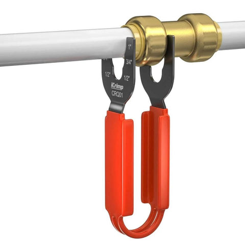 Disconnect Tong For Brass Push To Connect Fittings One Half Inch Three Quarter Inch And One Inch Removal Tool For Demount In Tight Spots Easy Access Plumbing Hand Tool For Pro DIY And Contractors shown in use on brass fitting and pipe