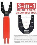 Disconnect Tong For Brass Push To Connect Fittings One Half Inch Three Quarter Inch And One Inch Removal Tool shown with measurements