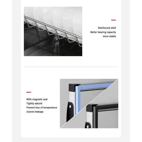 Reinforced shelf and magnetic seal details of Large-Capacity Tableware Disinfection Cabinet, Multi-Functional Storage Double-Layer