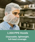Man wearing Disposable Bouffant Hood Breathable Polypropylene Hair Cover For Medical Food Processing And Cleanrooms One Size