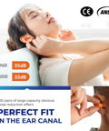 Woman inserting Disposable Ear Plugs Pack Of 200 Pairs With 32 dB Noise Reduction Soft Foam Comfort Hearing Protection