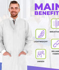 Disposable Lab Coats For Adults Medium Pack Of 10 White Knee Length With Knit Collar Cuffs Plastic Snaps And 3 Pockets 50 GSM SMS