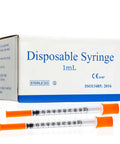 Box and two Disposable Sterile 1ml Syringes 31G With 5/16 Inch 8mm Needle 100 Pack For Insulin And Precise Dosing