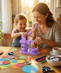 Mother and child using 58mm Button Maker Kit With No Install Needed Button Press Includes 100 Sets Supplies Circle Cutter And Bonus DIY Accessories