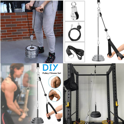 Pulley Wheel Stainless Steel Small Pulley Block 360 Degree Rotating Silent Cable Pully Load Bearing Mechanical Pulleys, Silver (Silver-2) in a gym setup with user lifting weights.