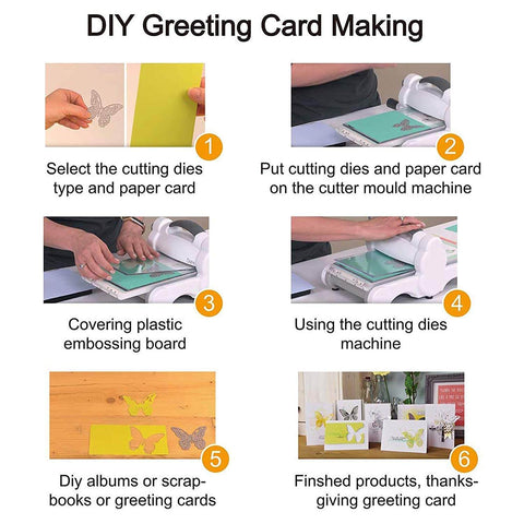 Steps for DIY card making with Four Piece Rectangle Frame Metal Die Cuts Set for scrapbooking and embossing.