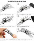 Instructional guide showing steps for using DIY Stainless Steel Hose Clamps Kit With 8.5 Feet Metal Strap And 6 Fasteners.