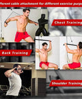 Man using upgraded cable pulley system for chest, back, and shoulder training in home gym setting.