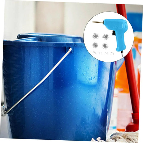 DIY Dope Hot Stapler Plastic Welding Kit With Staples For Quick Car Bumper And Headlight Repairs shown next to cleaning bucket