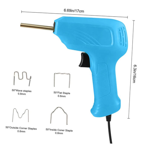 DIY Dope Hot Stapler Plastic Welding Kit With Staples For Quick Car Bumper And Headlight Repairs, shown with dimensions