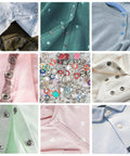 Collage of clothing with snaps, including shirts and jackets, using Pro DIY Snap Button Kit With Pliers, 150 Sets Metal Multicolor 9.5mm Hollow Snaps, 600 Pieces Total for Sewing, Crafting, and Mending Clothes, Bags, and Upcycling Projects