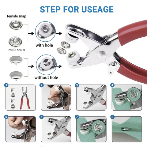 Pro DIY Snap Button Kit With Pliers, 150 Sets Metal Multicolor 9.5mm Hollow Snaps, 600 Pieces Total for Sewing Instructions