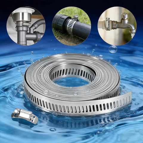16 Ft DIY Hose Clamps Assortment Kit In 304 Stainless Steel Worm Gear Bands, Cut To Length With 10 Heavy Duty Fasteners