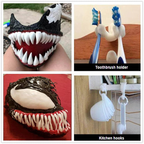 Collage of DIY crafts using Moldable Thermoplastic Beads 8 Oz Bag for DIY Crafts and Home Repairs Reusable Polyester Pellets.