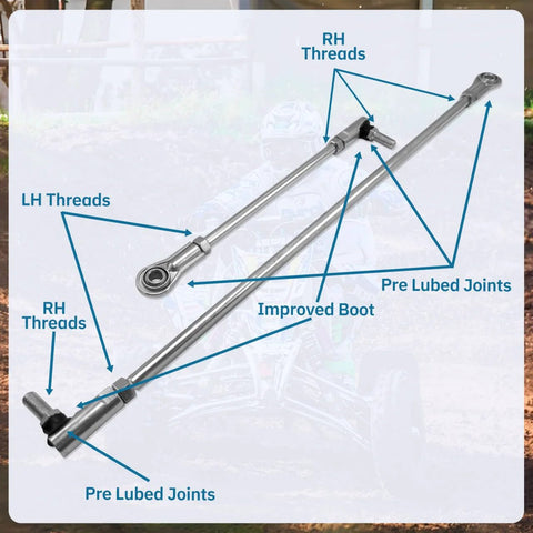 DIY Short And Long Tie Rod Kit With Ends For Go Karts 3/8-24 Replacement Driver Side Short 11 Inches And Passenger Side Long 21 Inches