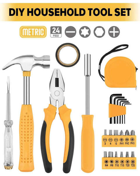 24 Piece Home DIY Tool Kit With Storage Case For Household Office And Garage Built For Do It Yourselfers Handy Men And Women