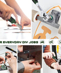 Collage of 269 Piece Tool Set For Home Auto And Mechanical Repairs Complete DIY Ready Tool Kit in use for various tasks