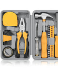 24 Piece Home DIY Tool Kit With Storage Case For Household Office And Garage Built For Do It Yourselfers Handy Men And Women Quick Fixes Basic Repairs And Everyday Projects. Compact book-sized toolbox showing steel tools including pliers, hammer, and screwdrivers.