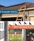 Collage featuring DIY transfer device on roof, sliding door device, and DIY cat/dog proof fence for home improvement solutions.