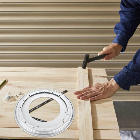 DIY project using 6 Pack 12 Inch Heavy Duty Lazy Susan Turntable Bearings, 5/16 Thick Galvanized Steel Swivel Plates on wooden table