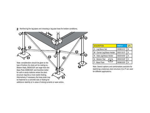 Diagram of Heavy Duty Side Leg Pipe Holder for Stationary Dock Galvanized Steel Marine Dock Hardware with installation guide.