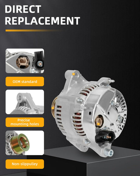 Front view of Beefed Up High Output Alternator Replacement For 1999 2000 Dodge Dakota Durango Ram 1500 Van 2500 3500 Fits 13824 AND0129 113364