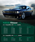 Vehicle fitment chart for Dodge and Chrysler models with Dodge Avenger, Caliber, and Chrysler 200, Sebring compatibility details.