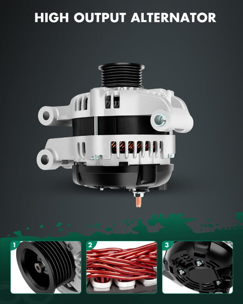 Alternator 11383 Replacement For Dodge Charger Challenger 2008 2009 2010 2.7L 3.5L 5.7L 6.1L 12V 160Amp CW 6-Groove Pulley