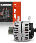 Front view of Replacement Alternator For Dodge Ram 2500 2006 Through 2009 And Ram 3500 2006 Through 2008 5.9L 12V 136A 8-Groove Clockwise Pulley Clutch No Frills Fits 0124525105 0124525154 40024133 4801475AA LRA04249 with packaging
