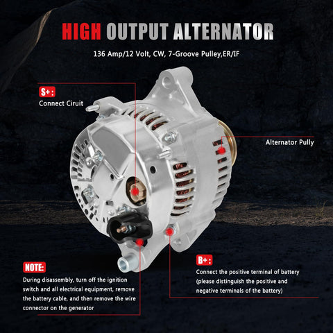 New High Output 136 Amp 12V Alternator For Dodge Dakota Durango Ram 1500 3.9L 5.2L 5.9L 1999 2000 Replacement Replaces 5104763AA
