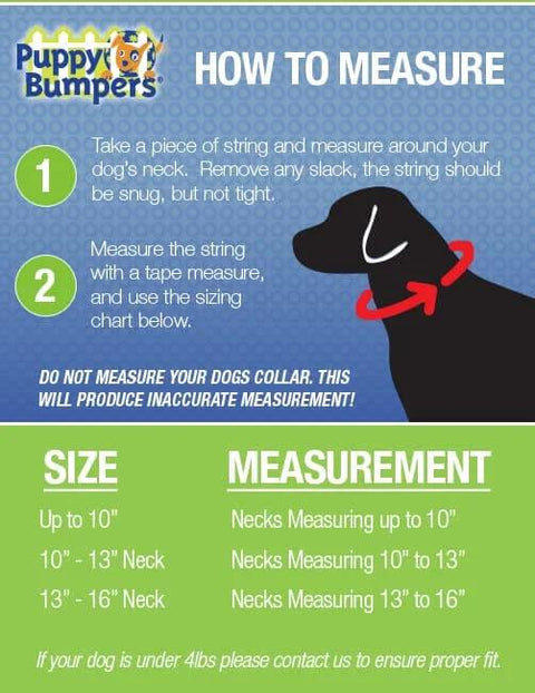 Infographic showing how to measure dog neck size for Escape Proof Dog Safety Collar For Pups, 10 To 13 Inch Neck, Stuffed Safety Wrap.