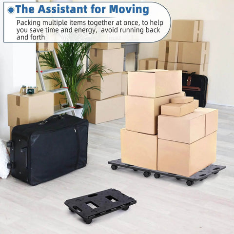 2 Pack Dolly Cart Multipurpose Furniture Mover with 5 Wheels, shown with boxes in a room for moving supplies use.